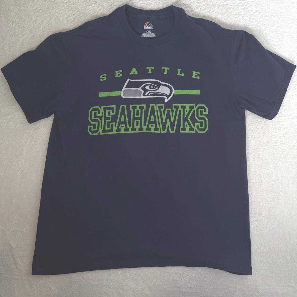 Majestic Men's Seattle Seahawks College Navy Graphic T-Shirt - Size L